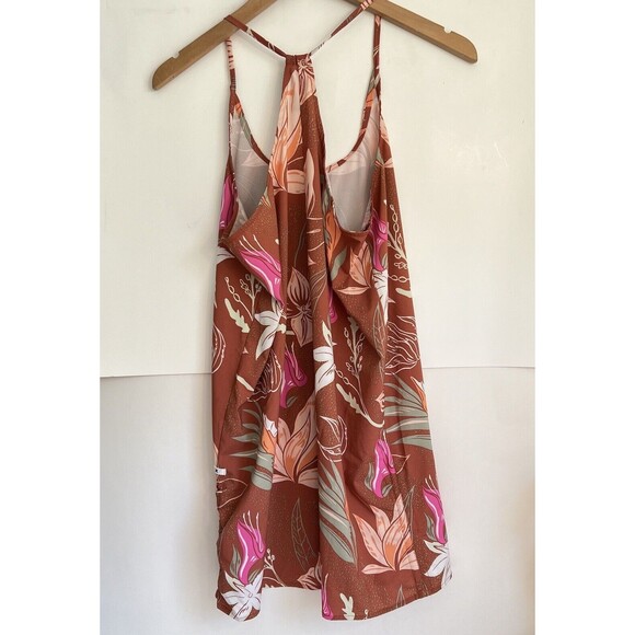 Hurley  Swimsuit Slip Mini Dress Small Neutral Brown Botanical Surf Beach - Picture 2 of 9